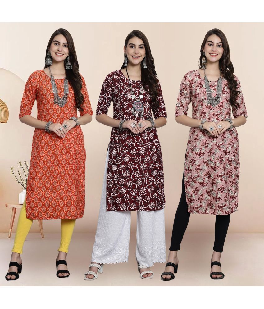     			Ethnicbasket Pack of 3 Crepe Printed Straight Women's Kurti - ( Multicolor1 )