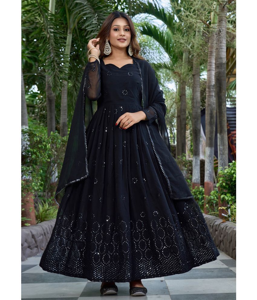     			Trijal Fab Black Anarkali Georgette Women's Stitched Ethnic Gown ( Pack of 1 )