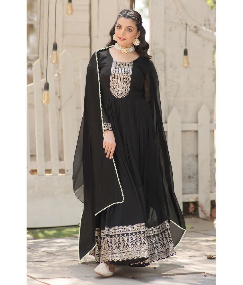     			Trijal Fab Black Anarkali Georgette Women's Stitched Ethnic Gown ( Pack of 1 )