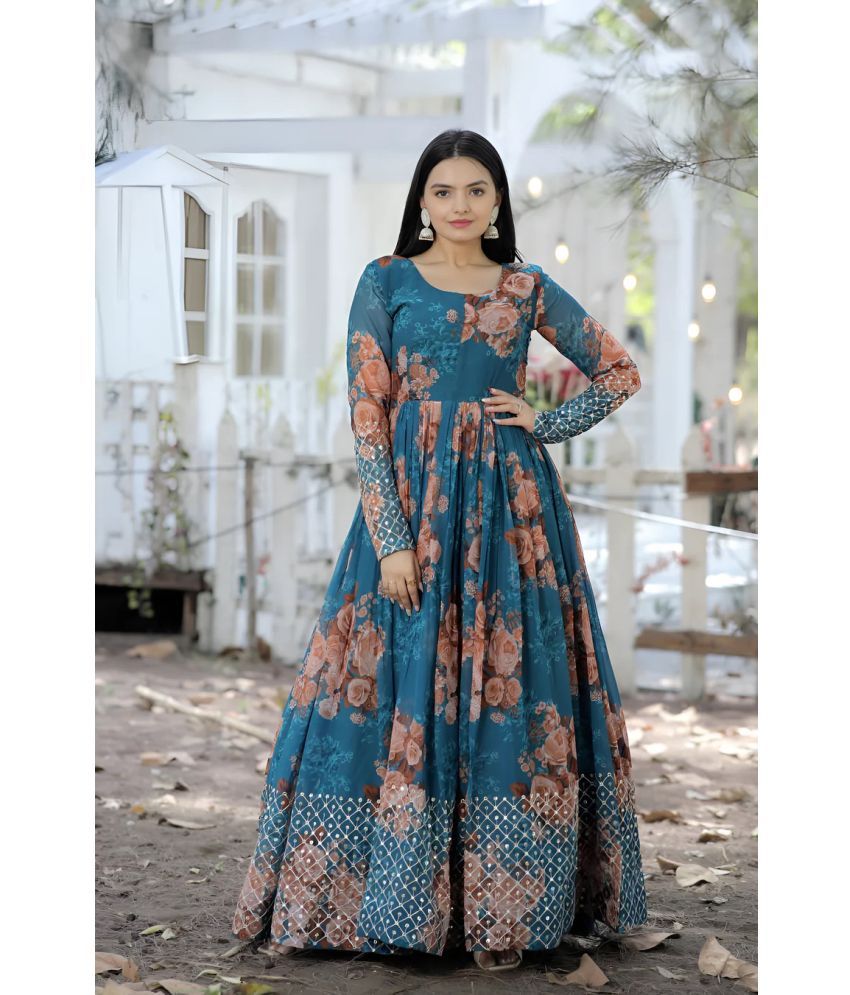     			Trijal Fab Blue Anarkali Georgette Women's Stitched Ethnic Gown ( Pack of 1 )