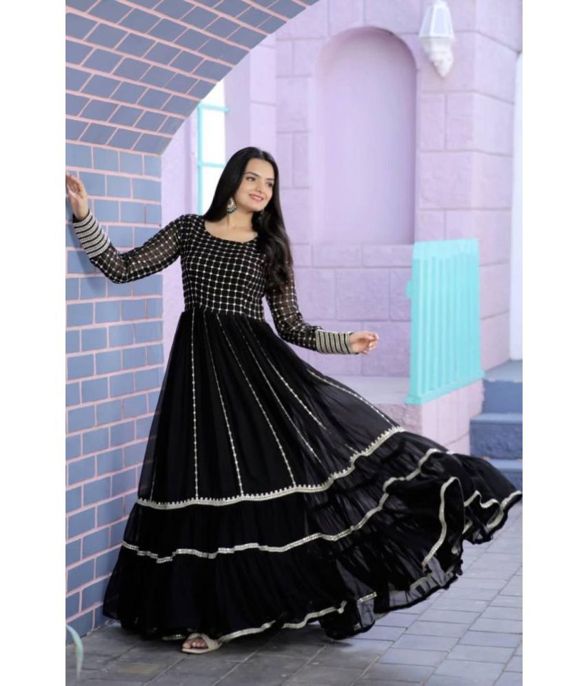     			kedar fab Black Anarkali Georgette Women's Stitched Ethnic Gown ( Pack of 1 )