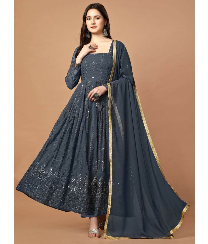     			kedar fab Dark Grey Anarkali Georgette Women's Stitched Ethnic Gown ( Pack of 1 )