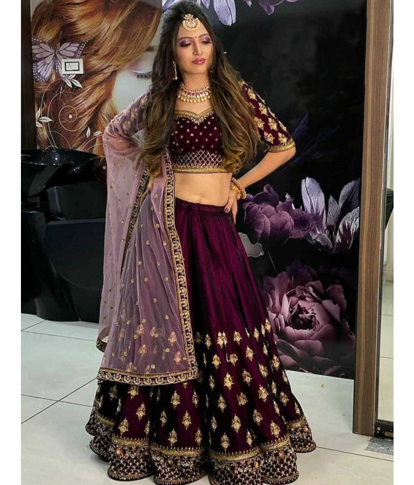     			kedar fab Purple Velvet Circular Semi Stitched Lehenga Single