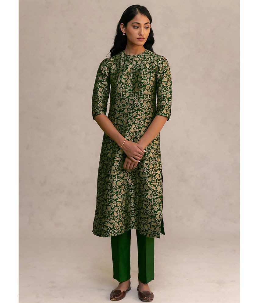     			kedar fab Silk Blend Self Design Kurti With Pants Women's Stitched Salwar Suit - Green ( Pack of 1 )