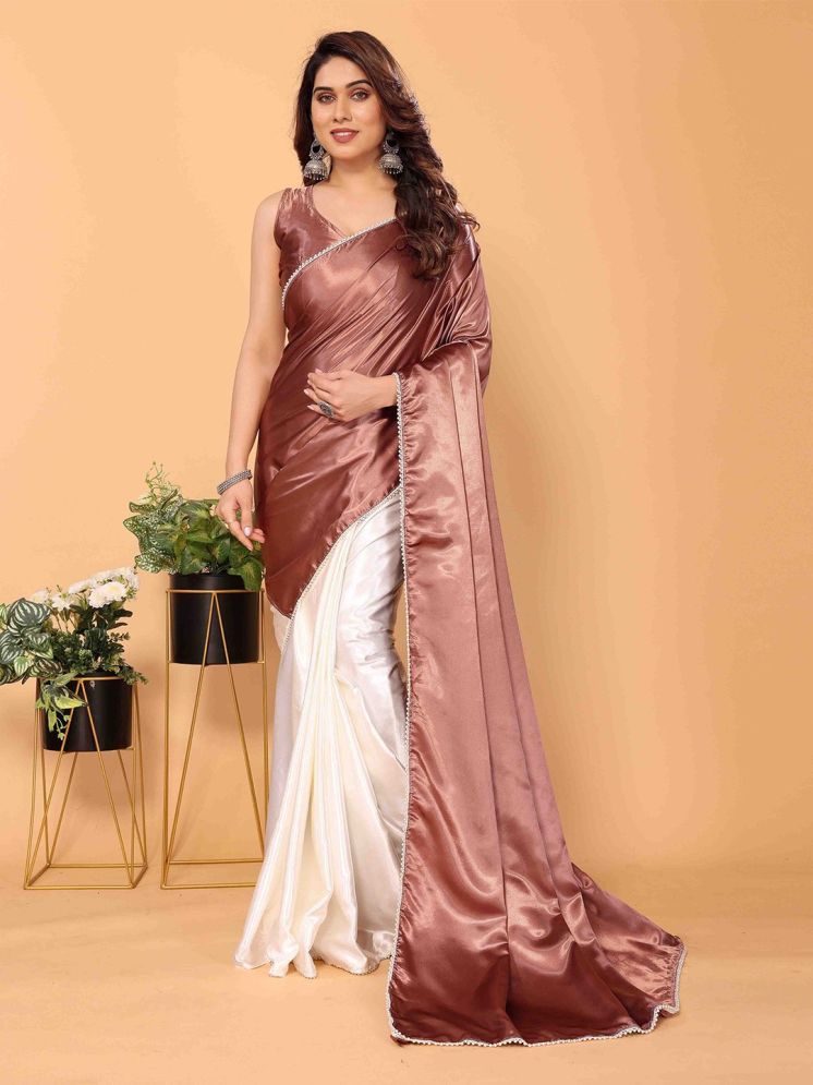     			Apnisha Pack of 1 Satin Solid Saree With Blouse Piece ( Peach )