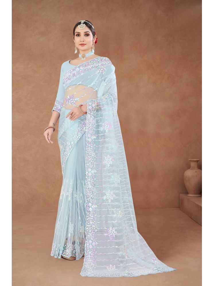     			Sitanjali Lifestyle Pack of 1 Net Embellished Saree With Blouse Piece ( SkyBlue )