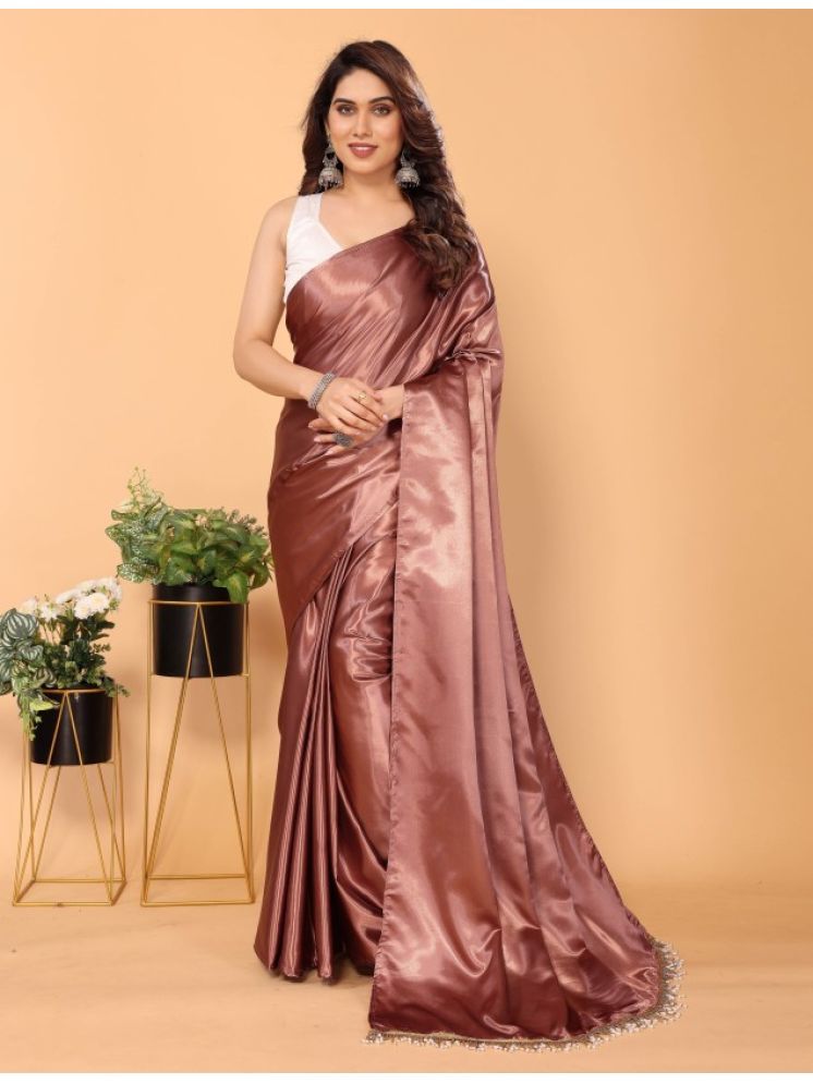     			Aika Pack of 1 Satin Solid Saree With Blouse Piece ( Peach )