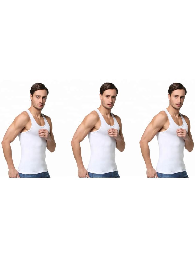     			D1 DIFFERENT ONE Pack of 3 Cotton Basic Vest For Men ( White )