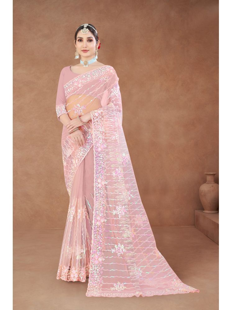     			Sitanjali Pack of 1 Net Embellished Saree With Blouse Piece ( Pink )