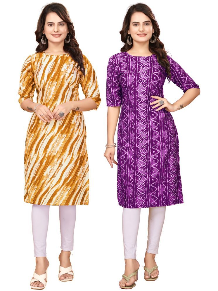     			VACHHARAJ DEASIGN Pack of 2 Crepe Printed Straight Women's Kurti - ( Yellow,Purple )