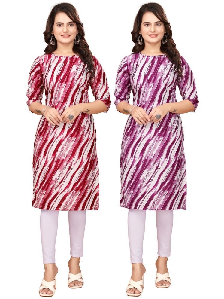     			VACHHARAJ DEASIGN Pack of 2 Crepe Printed Straight Women's Kurti - ( Red,Purple )