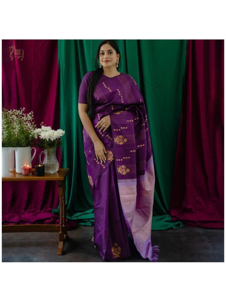     			Vividvibe Pack of 1 Banarasi Silk Self Design Saree With Blouse Piece ( Purple )