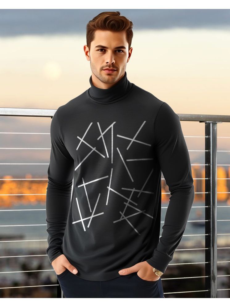     			AUSK Cotton Blend Regular Fit Printed Full Sleeves Men's High Neck T-Shirt - Black ( Pack of 1 )