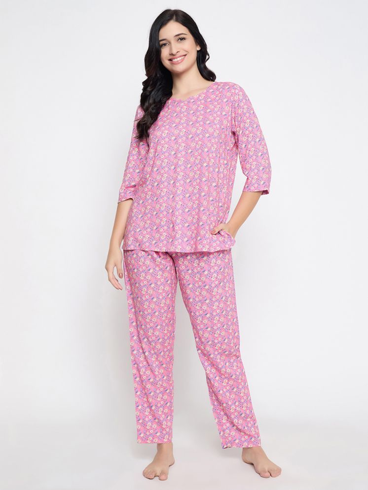     			Clovia Pink Rayon Women's Nightwear Nightsuit Sets ( Pack of 1 )