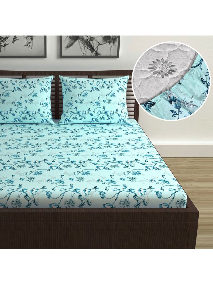     			DIVINE CASA Cotton Floral Fitted Fitted bedsheet with 2 Pillow Covers ( Double Bed ) - Green