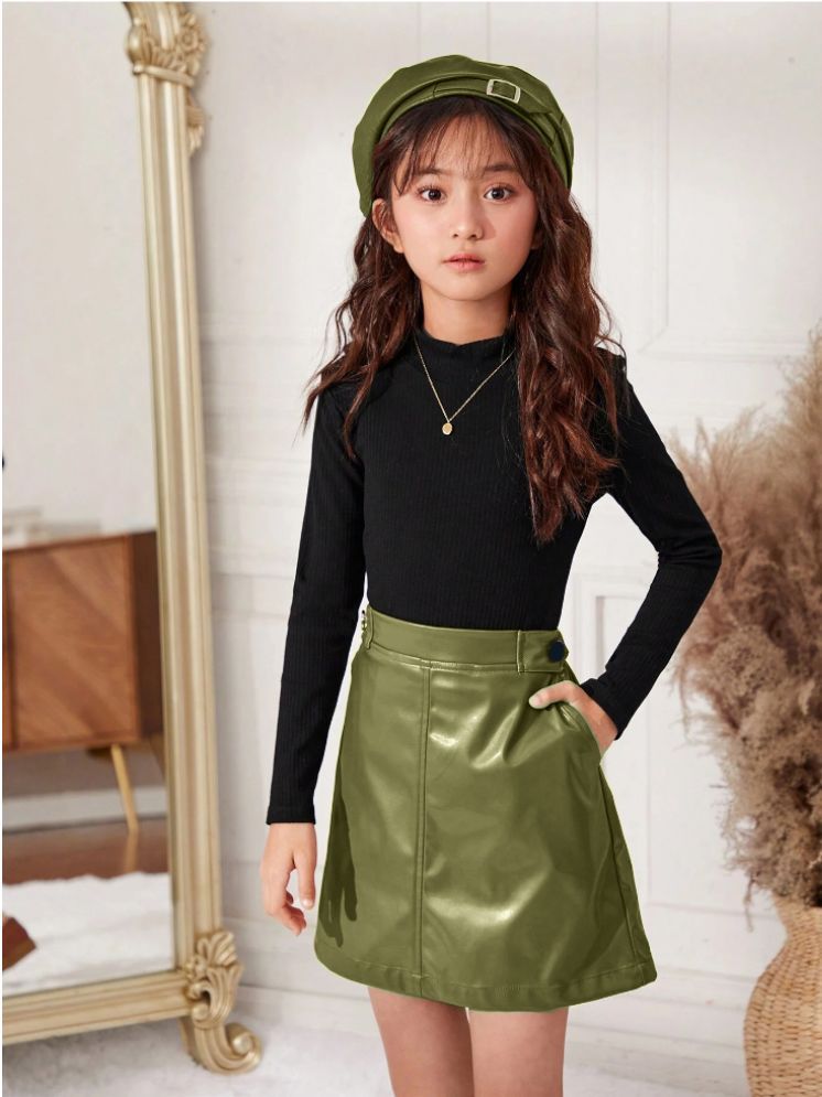     			Hikuj Pack of 1 Girls PU Leather Top With Skirt ( Olive Green )