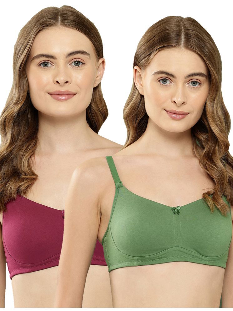     			Leading Lady Pack of 2 Cotton Non Padded T-Shirt Bra For Women ( Maroon )