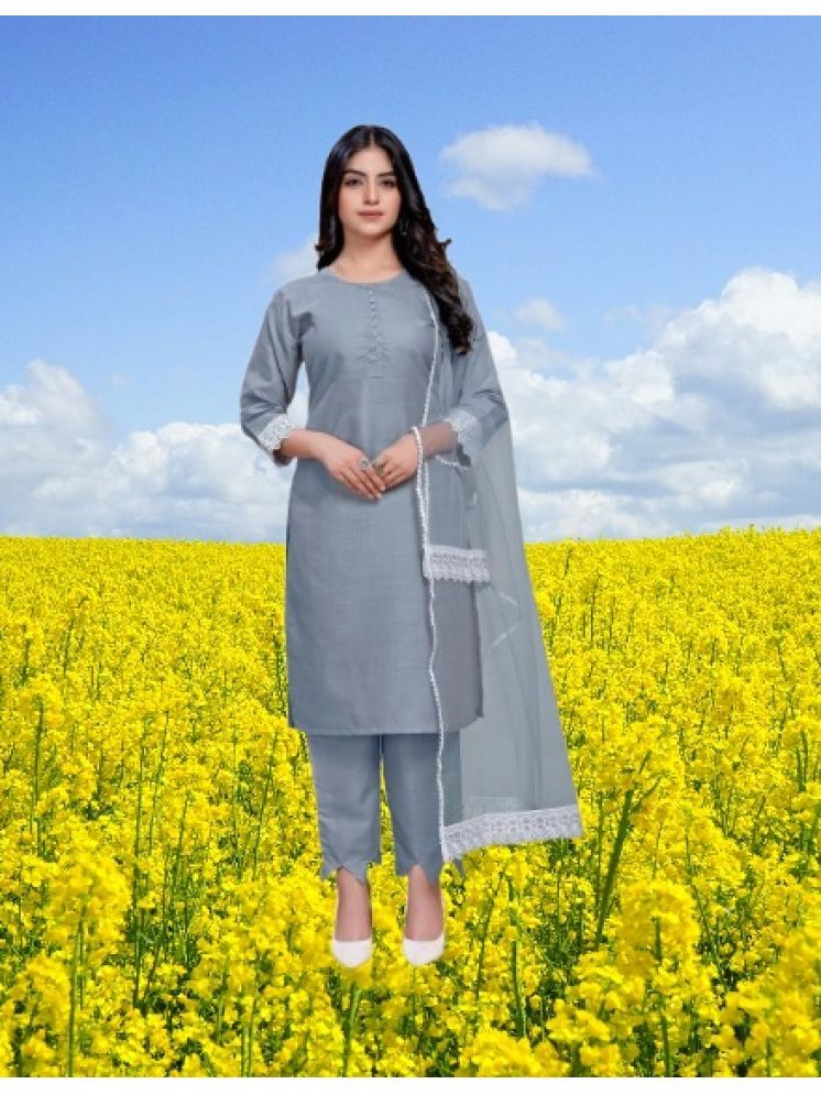     			M Enterprise Cotton Self Design Kurti With Pants Women's Stitched Salwar Suit - Light Grey ( Pack of 1 )