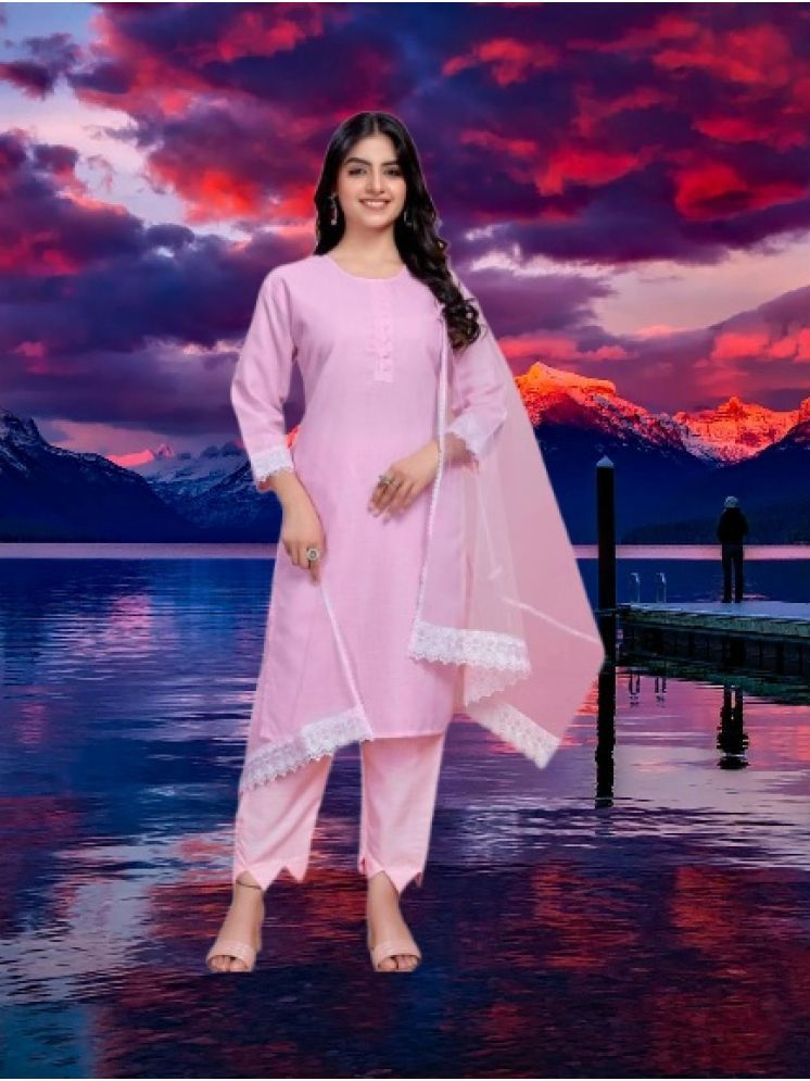     			M Enterprise Cotton Self Design Kurti With Pants Women's Stitched Salwar Suit - Pink ( Pack of 1 )