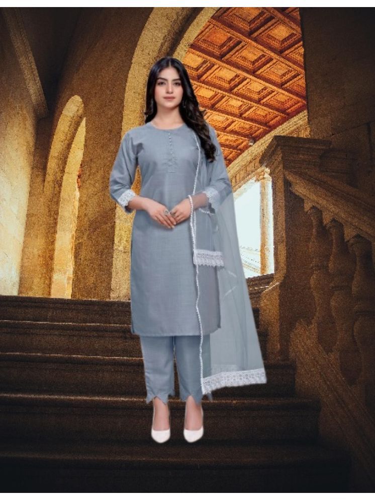     			M Enterprise Cotton Self Design Kurti With Pants Women's Stitched Salwar Suit - Light Grey ( Pack of 1 )