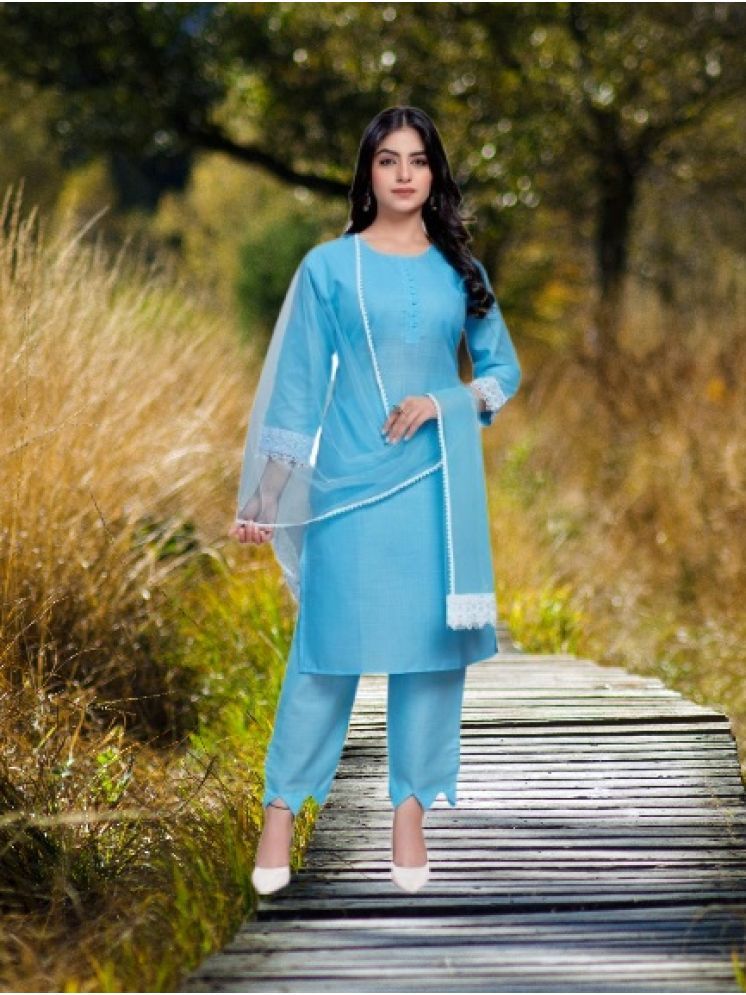     			M Enterprise Cotton Self Design Kurti With Pants Women's Stitched Salwar Suit - Light Blue ( Pack of 1 )