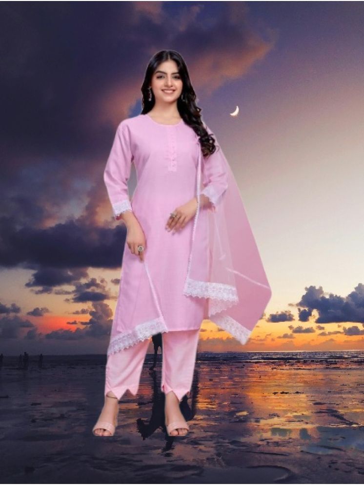     			M Enterprise Cotton Self Design Kurti With Pants Women's Stitched Salwar Suit - Pink ( Pack of 1 )