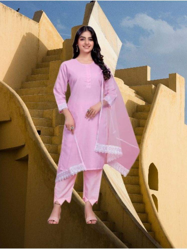     			M Enterprise Cotton Self Design Kurti With Pants Women's Stitched Salwar Suit - Pink ( Pack of 1 )