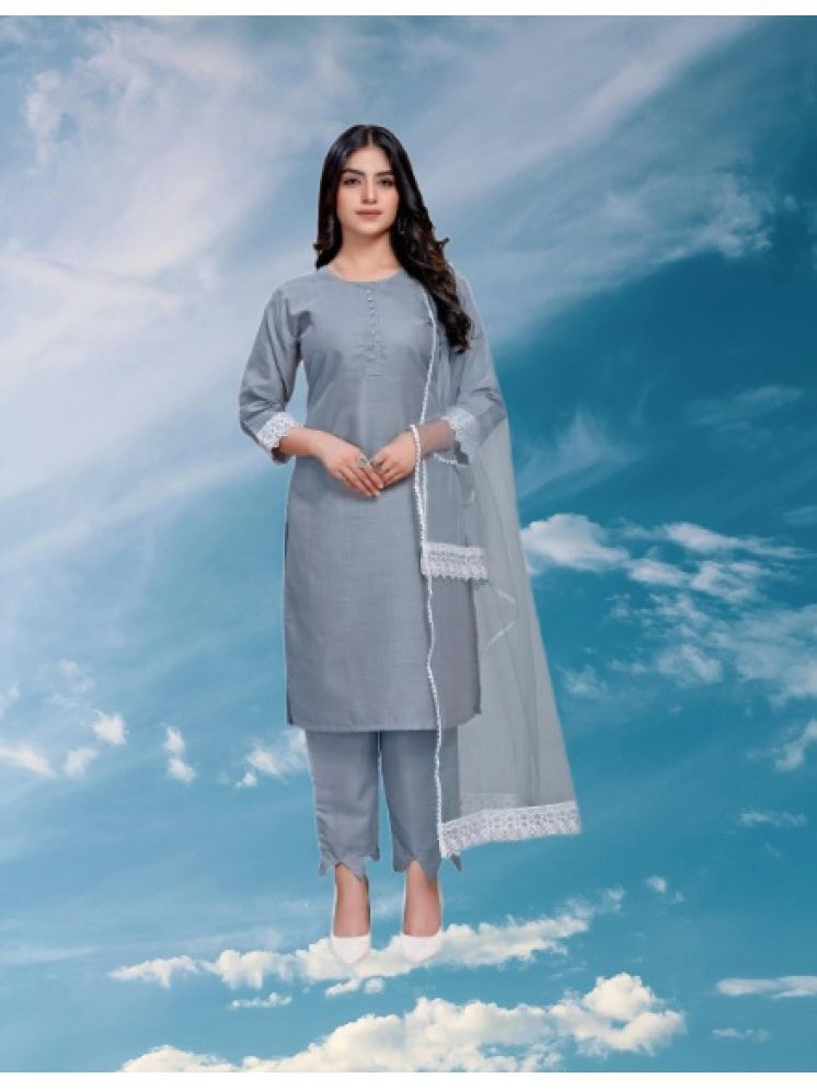     			M Enterprise Cotton Self Design Kurti With Pants Women's Stitched Salwar Suit - Light Grey ( Pack of 1 )