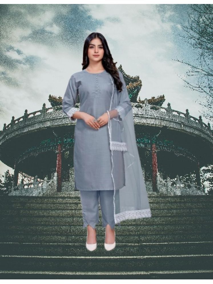     			M Enterprise Cotton Self Design Kurti With Pants Women's Stitched Salwar Suit - Light Grey ( Pack of 1 )