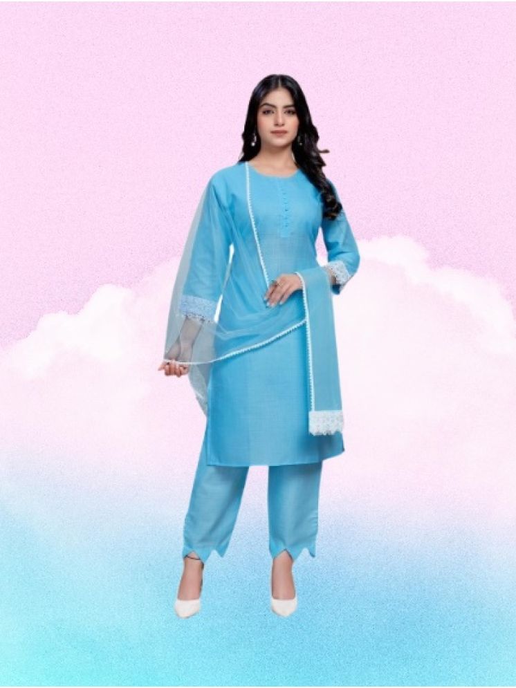     			M Enterprise Cotton Self Design Kurti With Pants Women's Stitched Salwar Suit - Light Blue ( Pack of 1 )