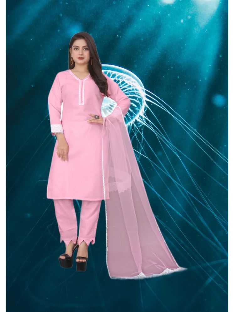     			M Enterprise Cotton Self Design Kurti With Pants Women's Stitched Salwar Suit - Pink ( Pack of 1 )