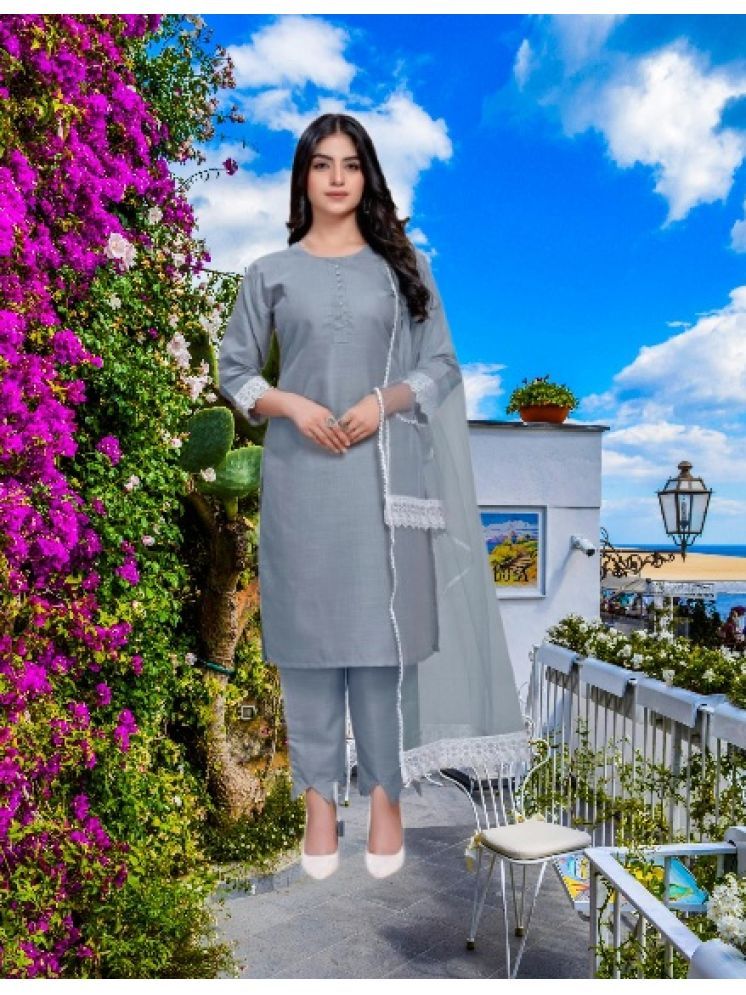     			M Enterprise Cotton Self Design Kurti With Pants Women's Stitched Salwar Suit - Light Grey ( Pack of 1 )