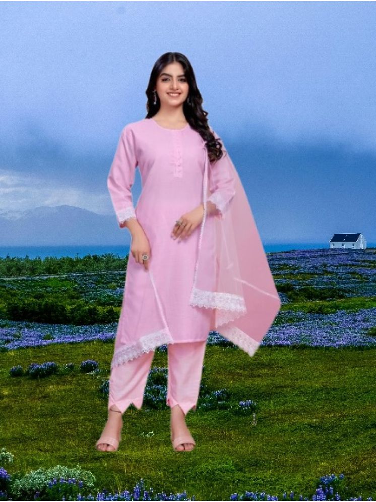     			M Enterprise Cotton Self Design Kurti With Pants Women's Stitched Salwar Suit - Pink ( Pack of 1 )