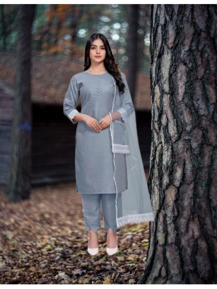     			M Enterprise Cotton Self Design Kurti With Pants Women's Stitched Salwar Suit - Light Grey ( Pack of 1 )