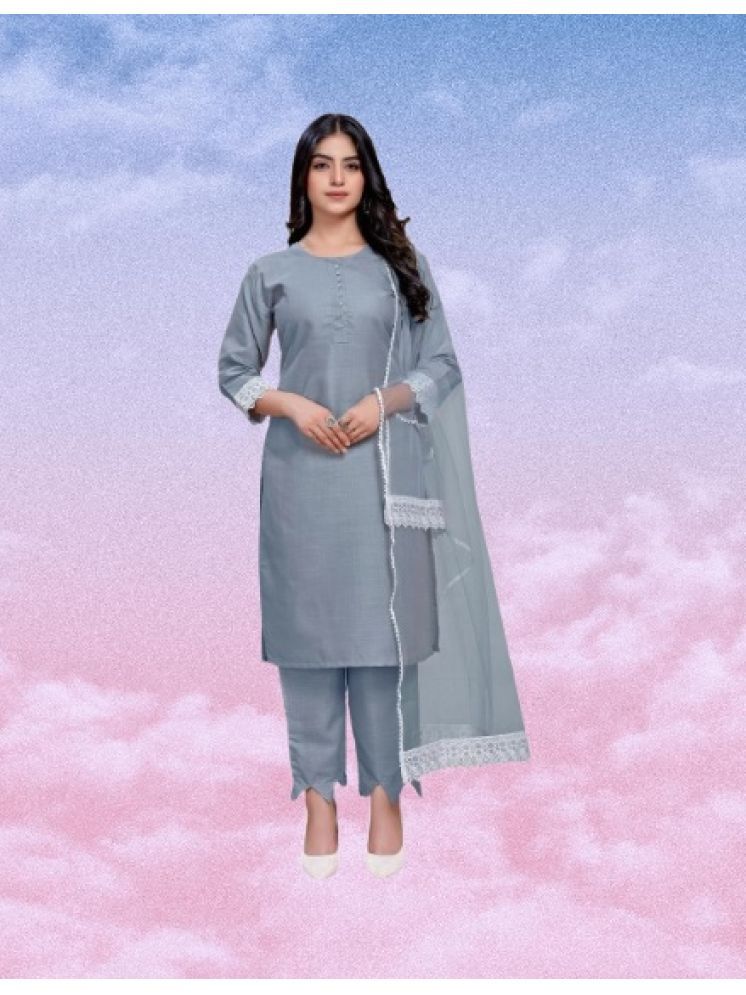     			M Enterprise Cotton Self Design Kurti With Pants Women's Stitched Salwar Suit - Light Grey ( Pack of 1 )