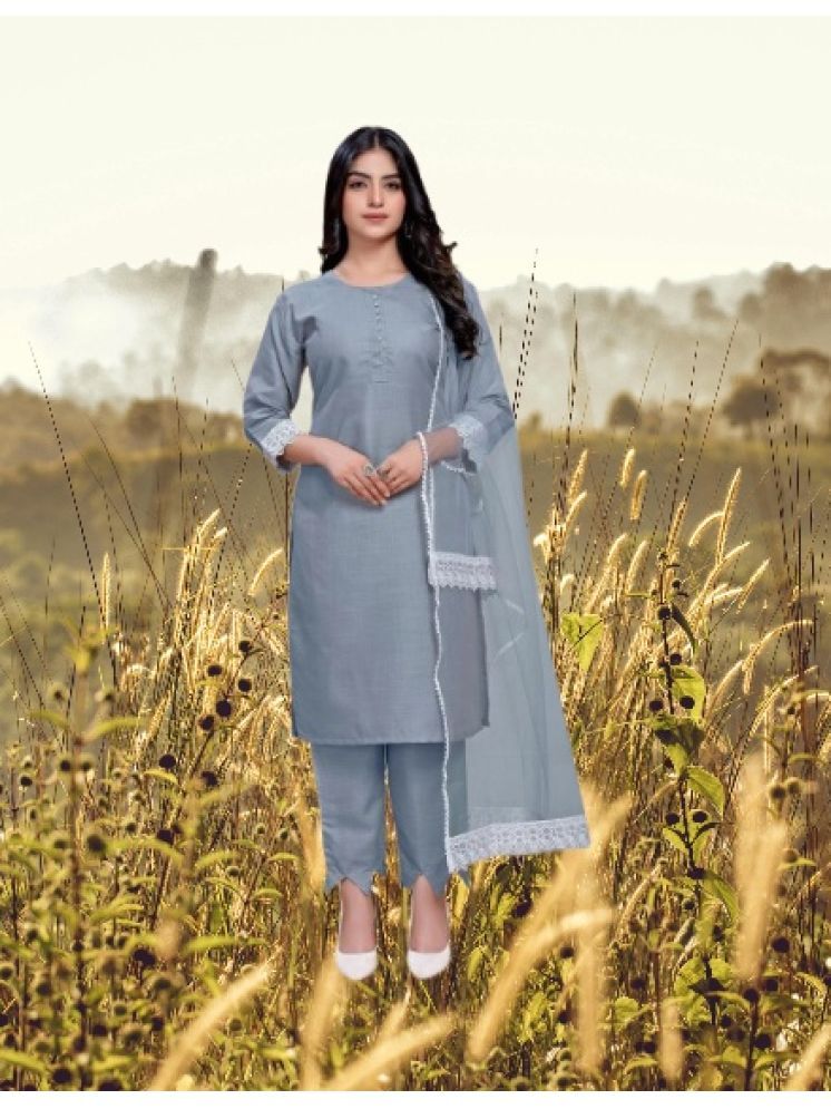     			M Enterprise Cotton Self Design Kurti With Pants Women's Stitched Salwar Suit - Light Grey ( Pack of 1 )