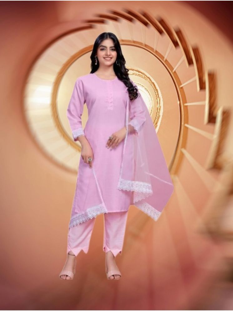     			M Enterprise Cotton Self Design Kurti With Pants Women's Stitched Salwar Suit - Pink ( Pack of 1 )