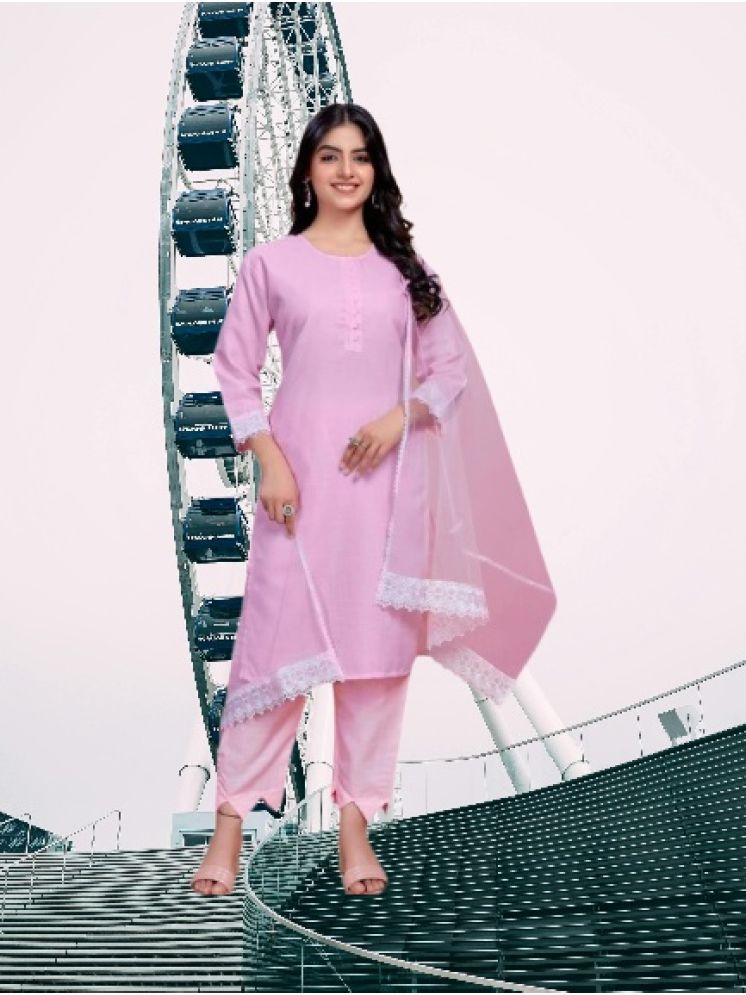     			M Enterprise Cotton Self Design Kurti With Pants Women's Stitched Salwar Suit - Pink ( Pack of 1 )