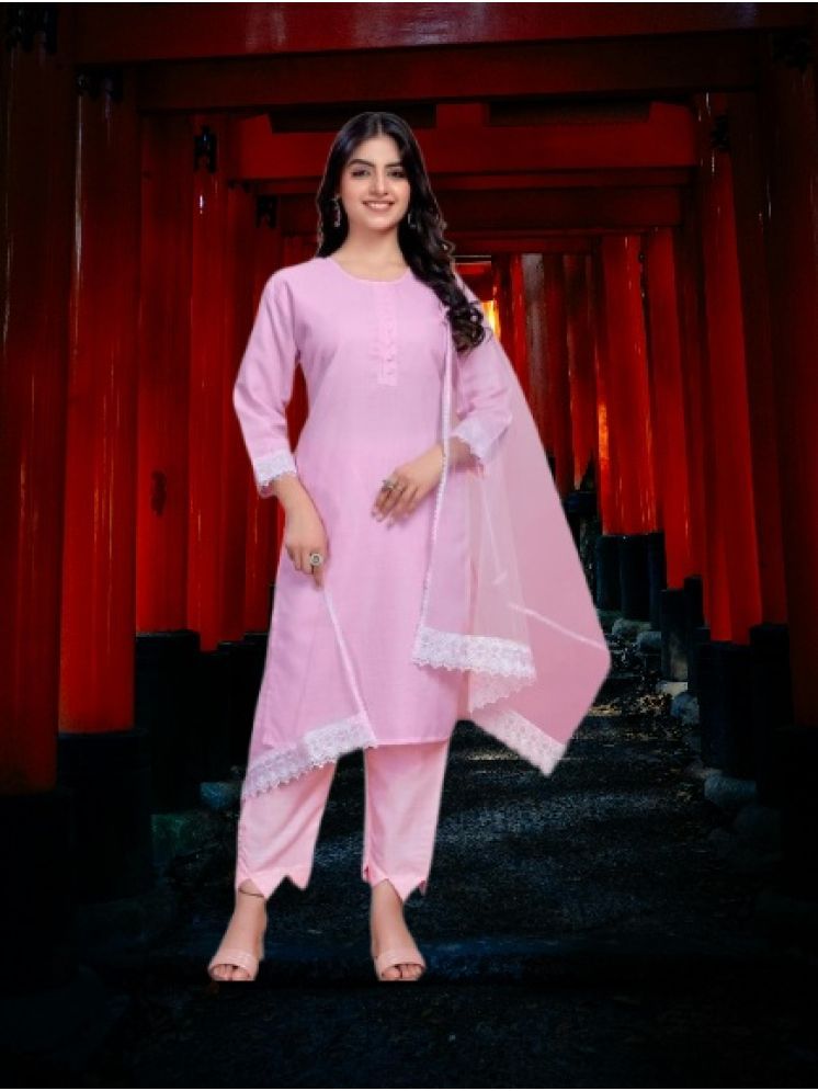     			M Enterprise Cotton Self Design Kurti With Pants Women's Stitched Salwar Suit - Pink ( Pack of 1 )