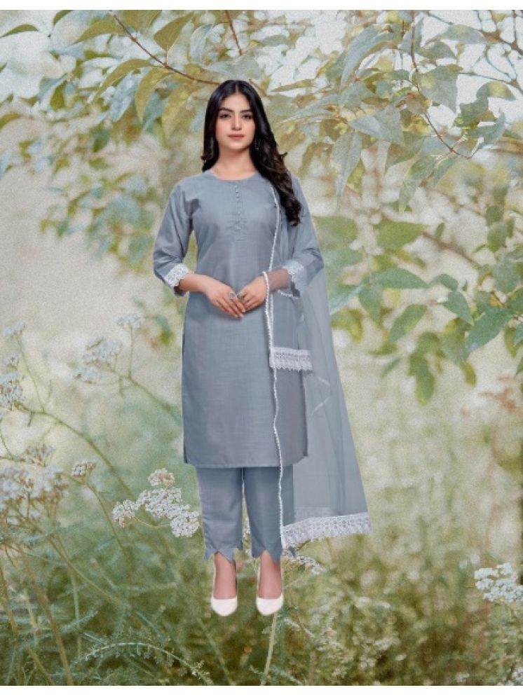     			M Enterprise Cotton Self Design Kurti With Pants Women's Stitched Salwar Suit - Light Grey ( Pack of 1 )