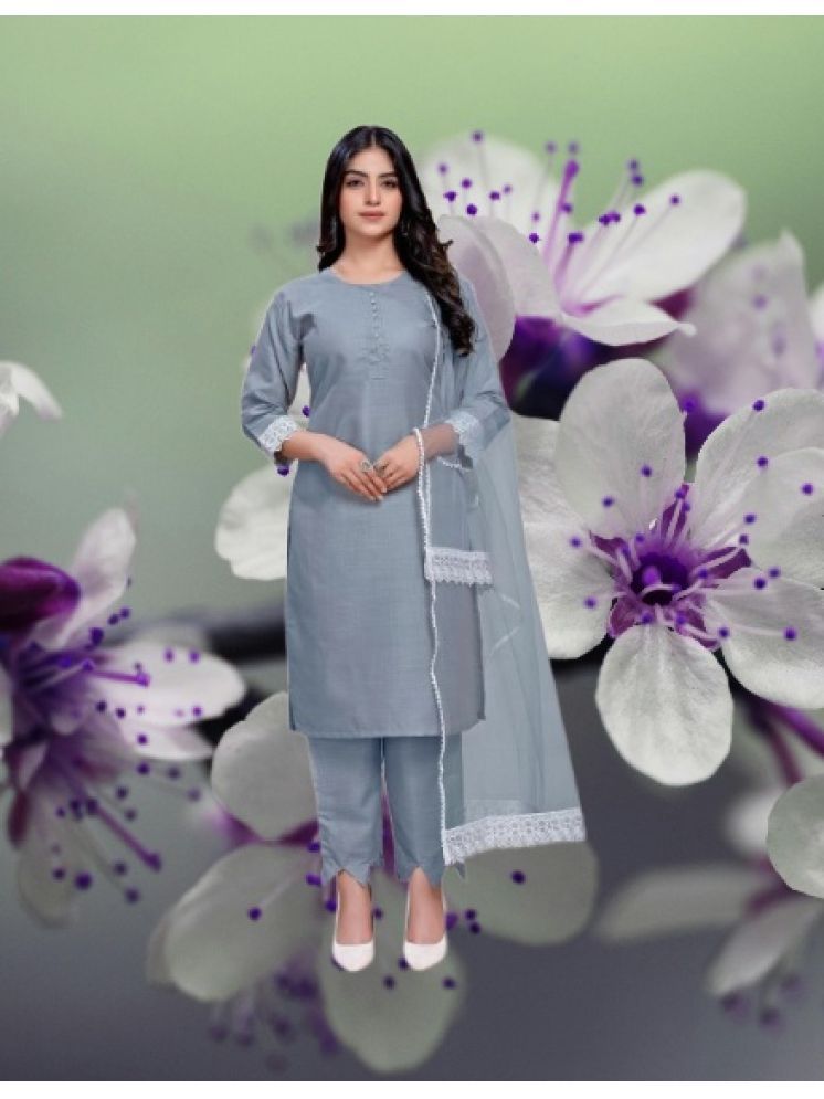     			M Enterprise Cotton Self Design Kurti With Pants Women's Stitched Salwar Suit - Light Grey ( Pack of 1 )