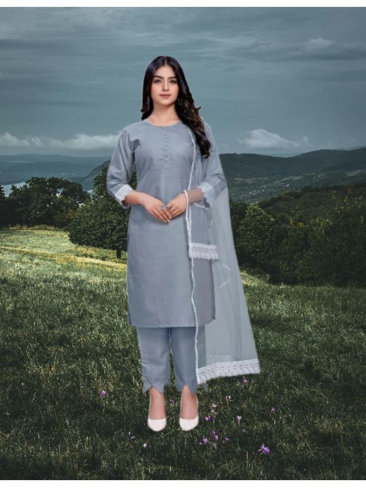     			M Enterprise Cotton Self Design Kurti With Pants Women's Stitched Salwar Suit - Light Grey ( Pack of 1 )