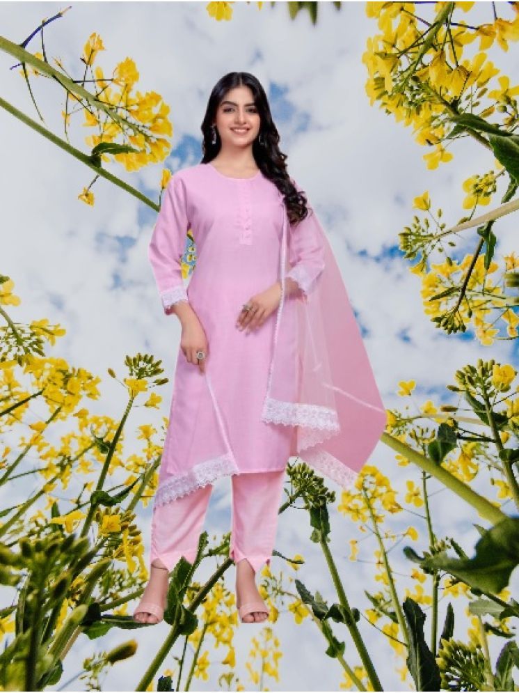     			M Enterprise Cotton Self Design Kurti With Pants Women's Stitched Salwar Suit - Pink ( Pack of 1 )