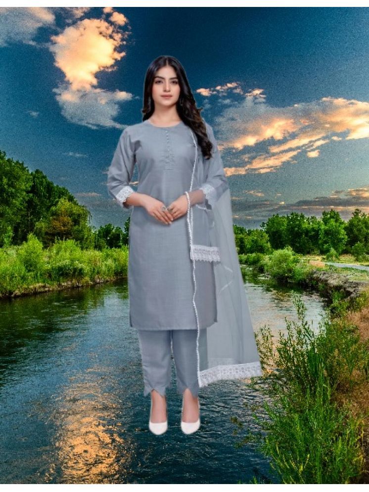     			M Enterprise Cotton Self Design Kurti With Pants Women's Stitched Salwar Suit - Light Grey ( Pack of 1 )