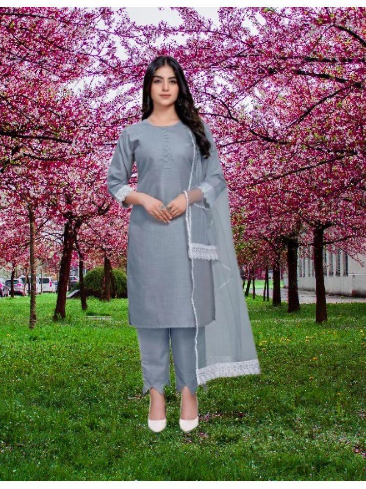     			M Enterprise Cotton Self Design Kurti With Pants Women's Stitched Salwar Suit - Light Grey ( Pack of 1 )