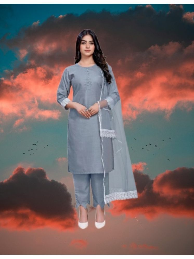     			M Enterprise Cotton Self Design Kurti With Pants Women's Stitched Salwar Suit - Light Grey ( Pack of 1 )