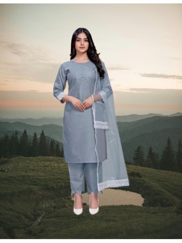     			M Enterprise Cotton Self Design Kurti With Pants Women's Stitched Salwar Suit - Light Grey ( Pack of 1 )