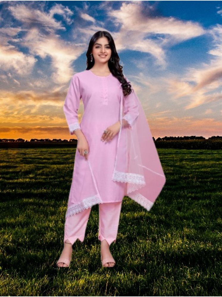     			M Enterprise Cotton Self Design Kurti With Pants Women's Stitched Salwar Suit - Pink ( Pack of 1 )