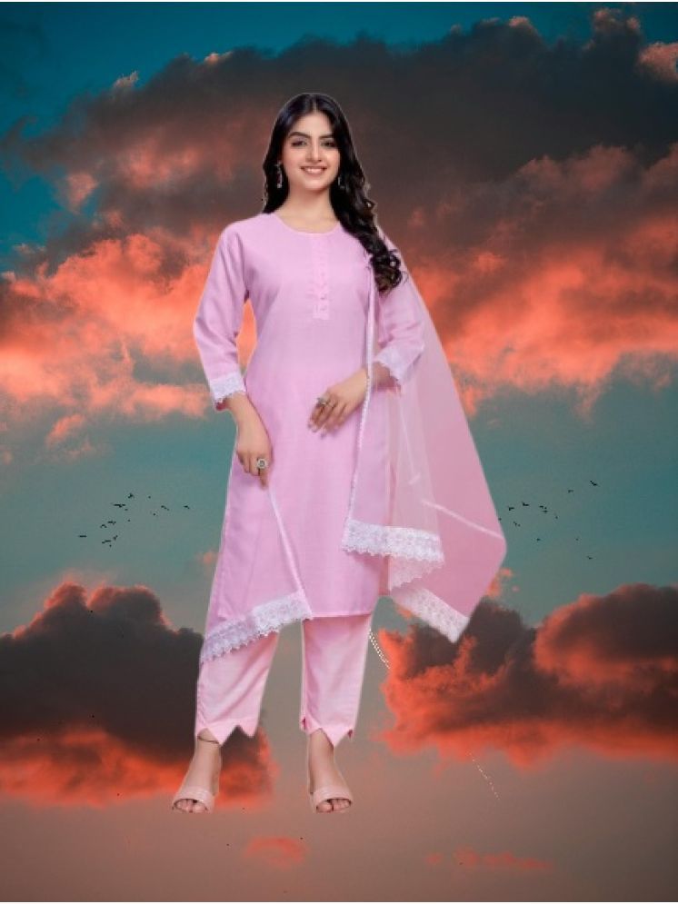     			M Enterprise Cotton Self Design Kurti With Pants Women's Stitched Salwar Suit - Pink ( Pack of 1 )