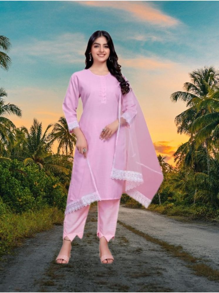     			M Enterprise Cotton Self Design Kurti With Pants Women's Stitched Salwar Suit - Pink ( Pack of 1 )